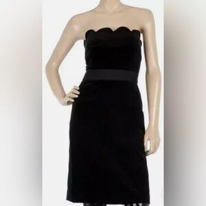 MILLY OF NEW YORK Scalloped Neck Velvet Black Strapless Dress